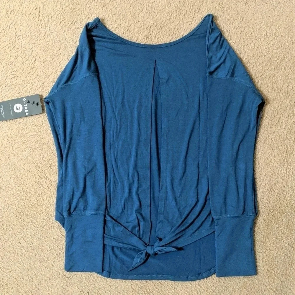 NWT GLYDER Tie Back Dolman Moroccan Blue Long Sleeve Shirt, Multiple Sizes - Picture 11 of 13